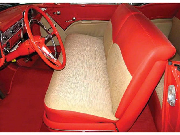 Bel Air 2-door hardtop Tri-Five seat cover set with correct grain vinyl and Straw pattern insert cloth