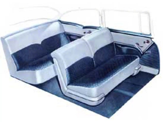 Complete Bel Air Tri-Five interior kit with matching seat covers, door panels, carpet, and headliner