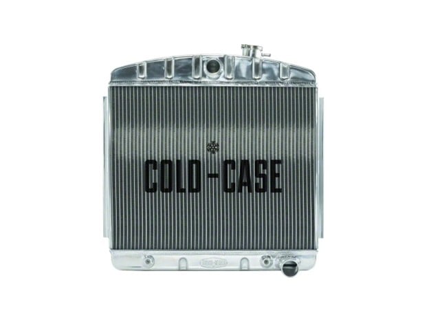 Cold Case polished aluminum 2-row radiator for 1955 to 1957 Chevy six-cylinder position installations