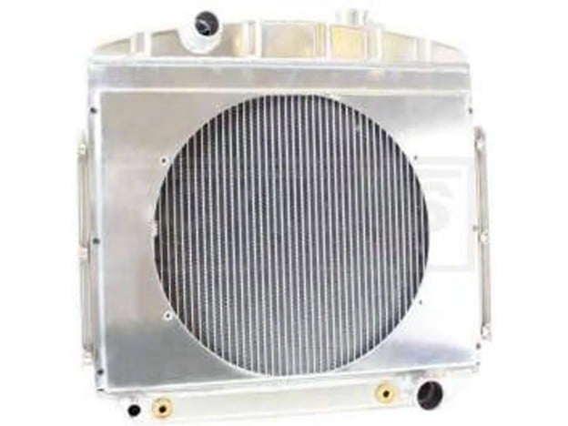 Griffin Tri-Five aluminum radiator with shroud for 1955 to 1957 Chevy cooling upgrades and factory-style fit