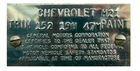 Corvette trim tag from a 1978
