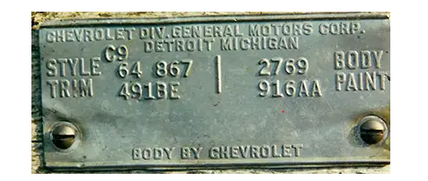 Corvette trim tag from a silver/dark blue 1964