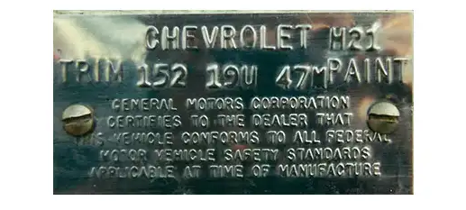 Early Corvette Trim Tag ID