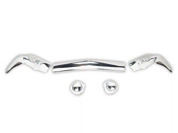 1957 Chevy Tri-Five front bumper five-piece set with correct year-specific styling and driver-quality chrome finish