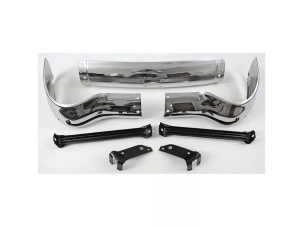 1955 Chevy Tri-Five OPR front bumper three-piece set with bumper to frame brackets and factory-style chrome finish
