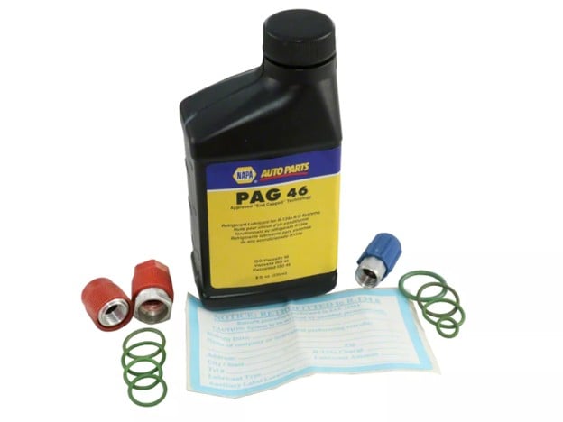 Corvette A/C refrigerant kit with PAG oil, fittings, and seals for R134a system conversion