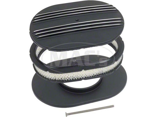 12 Partial-Finned Aluminum Oval Air Cleaner Assembly with Black Finish