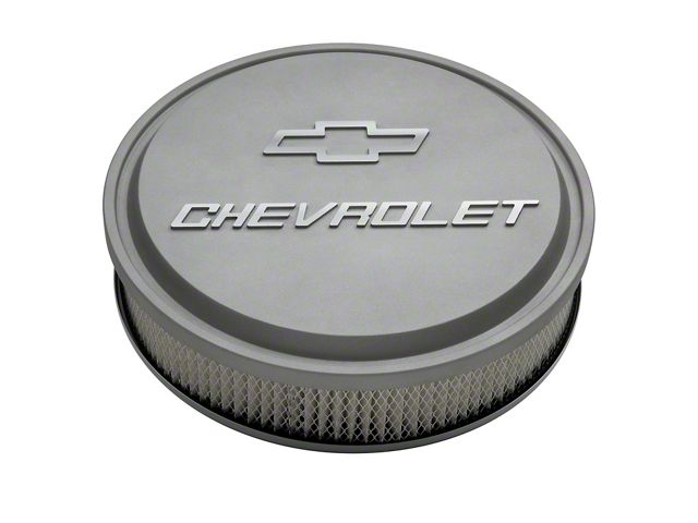 14 Air Cleaner Kit; Aluminum; Gray Crinkle; Raised Chevy and Bowtie Emblems
