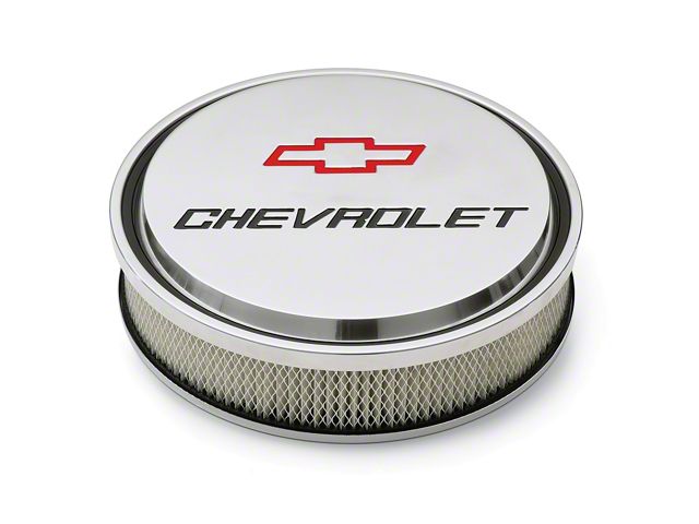 14 Air Cleaner Kit; Aluminum; Polished; Recessed Chevy and Bowtie Emblems