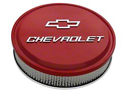 Air Cleaner Kit; Aluminum; Red; Raised Chevy and Bowtie Emblems (67-92 Camaro)