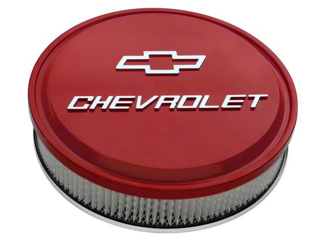 14 Air Cleaner Kit; Aluminum; Red; Raised Chevy and Bowtie Emblems