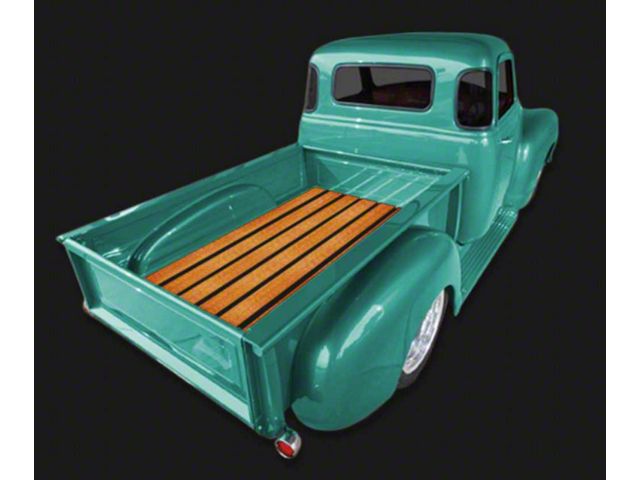 1947-1951E Chevy-GMC Long Stepside Bed In A Box Kit With Unfinished Red Oak, Polished Stainless Steel Strips And Polished Stainless Steel Hardware