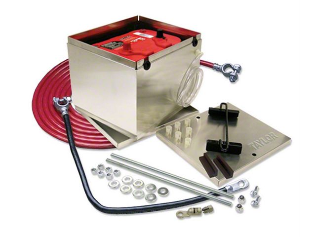 1949-1952 Chevy Single Trunk Mount Battery Relocator Kit, Aluminum Box With 2 Gauge Battery Kit, Taylor 48201