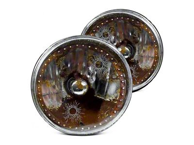 1949-1954 Chevy 7 Inch Round White Diamond Rat Rod Headlights With White LED Halo