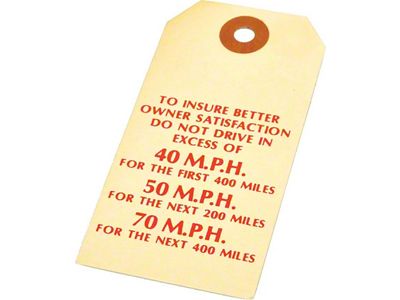 1949-1954 Chevy MPH Breaking-In Instructions Tag