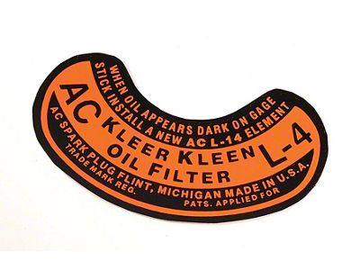 1949-1954 Chevy Oil Filter Decal L-4 AC