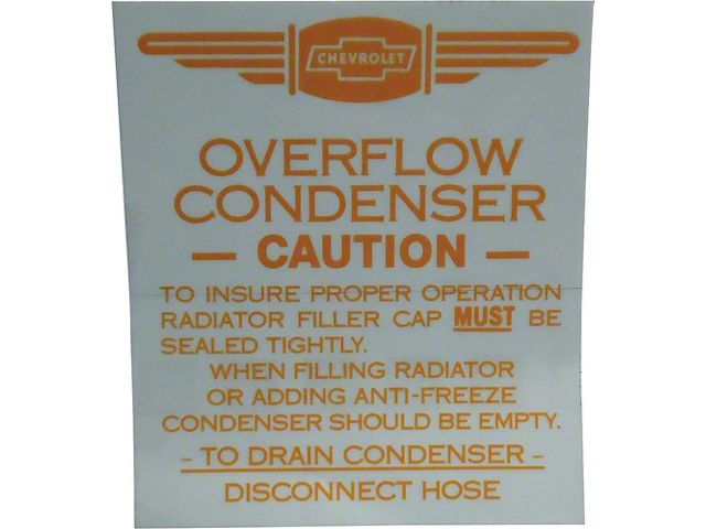 1949-1954 Chevy Radiator Overflow Tank Decal, 1949-1954