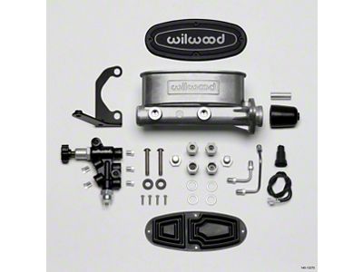 1949-1954 Chevy Wilwood Master Cylinder Kit, Bare Aluminum Tandem, with Bracket & Valve, 1 1/8 Bore