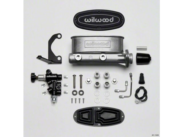 1949-1954 Chevy Wilwood Master Cylinder Kit, Bare Aluminum Tandem, with Bracket & Valve, 1.0 Bore