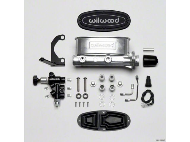 1949-1954 Chevy Wilwood Master Cylinder Kit, Tandem, Ball Burnished Aluminum, with Bracket & Valve, 1.00 Bore