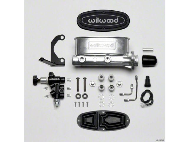 1949-1954 Chevy Wilwood Master Cylinder Kit, Tandem, Ball Burnished Aluminum, with Bracket & Valve, 1 1/8 Bore