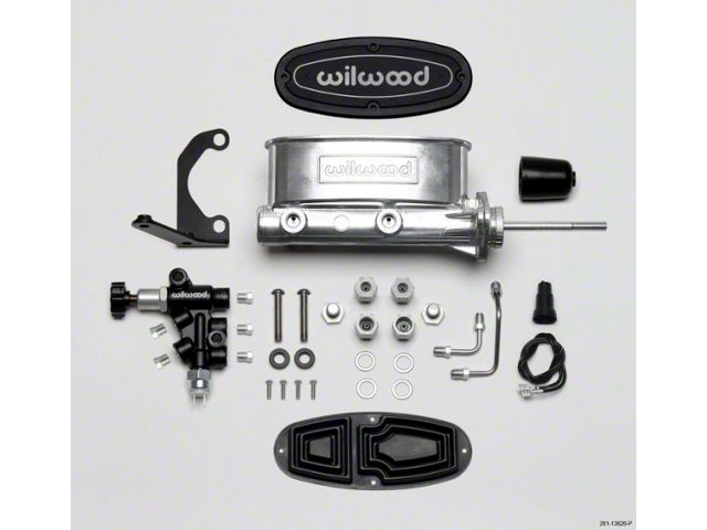 1949-1954 Chevy Wilwood Master Cylinder Kit, Tandem, Ball Burnished Aluminum, with Bracket & Valve, 15/16 Bore