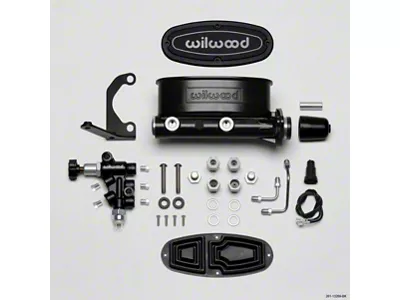 1949-1954 Chevy Wilwood Master Cylinder Kit, Tandem, Black Electrocoated Aluminum, with Bracket & Valve, 1.00 Bore