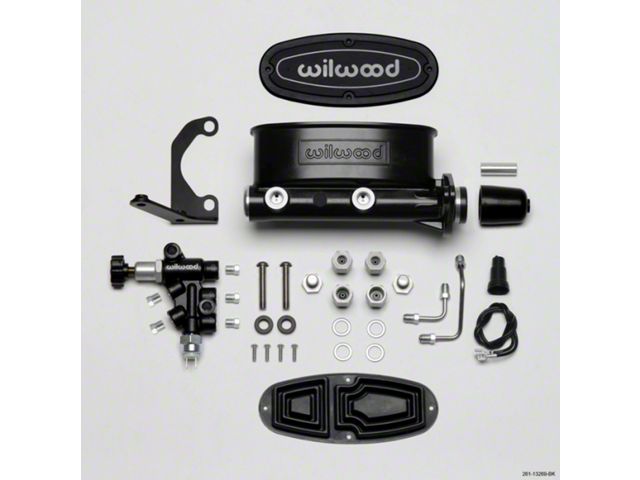 1949-1954 Chevy Wilwood Master Cylinder Kit, Tandem, Black Electrocoated Aluminum, with Bracket & Valve, 1.00 Bore