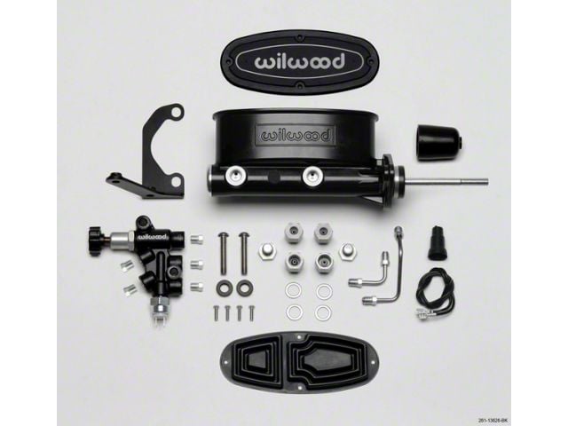 1949-1954 Chevy Wilwood Master Cylinder Kit, Tandem, Black Electrocoated Aluminum, with Bracket & Valve, 15/16