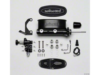 1949-1954 Chevy Wilwood Master Cylinder Kit, Tandem, Black Electrocoated Aluminum, with Bracket & Valve, 7/8 Bore