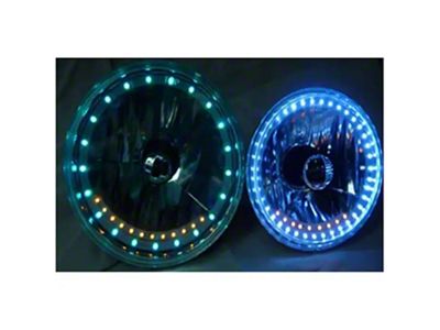 7 Round White Diamond Multi Color Halo Headlight W/Signal