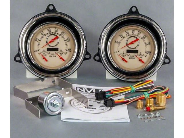 1954 Chevrolet Truck New Vintage USA Woodward Series 2 Gauge Kit - 3 in 1 Gauges - Programmable 140 MPH Speedometer with Oil Pressure / Water Temp. - Tachometer with Battery and Fuel - Beige
