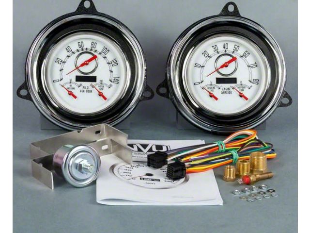 1954 Chevrolet Truck New Vintage USA Woodward Series 2 Gauge Kit - 3 in 1 Gauges - Programmable 140 MPH Speedometer with Oil Pressure / Water Temp. - Tachometer with Battery and Fuel - White