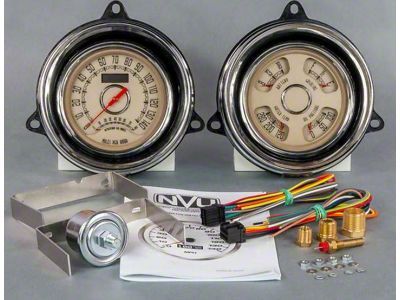 1954 Chevrolet Truck New Vintage USA Woodward Series 2 Gauge Kit - Dual Gauge with Programmable 140 MPH Speedometer and Tachometer - Quad Gauge with Battery, Fuel, Water Temp. and Oil Pressure - Beige