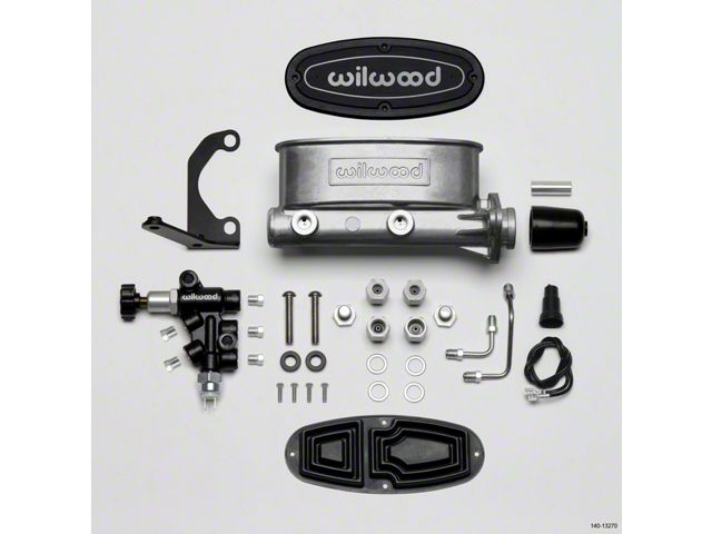 1955-1957 Chevy Wilwood Master Cylinder Kit, Bare Aluminum Tandem, with Bracket & Valve, 1 1/8 Bore