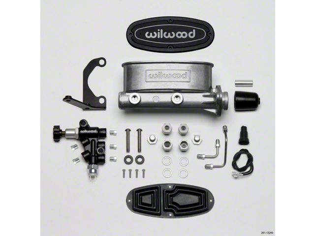 1955-1957 Chevy Wilwood Master Cylinder Kit, Bare Aluminum Tandem, with Bracket & Valve, 1.0 Bore