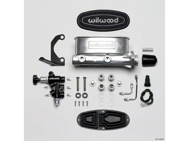 1955-1957 Chevy Wilwood Master Cylinder Kit, Tandem, Ball Burnished Aluminum, with Bracket & Valve, 1.00 Bore