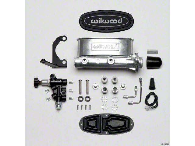 1955-1957 Chevy Wilwood Master Cylinder Kit, Tandem, Ball Burnished Aluminum, with Bracket & Valve, 1 1/8 Bore