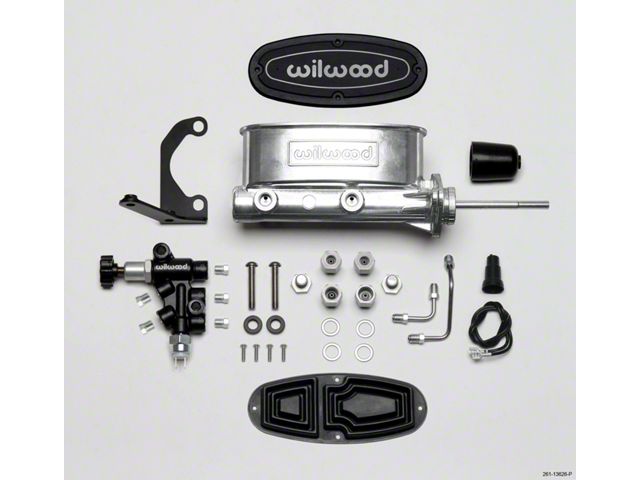 1955-1957 Chevy Wilwood Master Cylinder Kit, Tandem, Ball Burnished Aluminum, with Bracket & Valve, 15/16 Bore