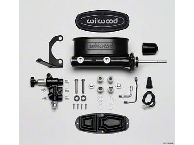 1955-1957 Chevy Wilwood Master Cylinder Kit, Tandem, Black Electrocoated Aluminum, with Bracket & Valve, 15/16