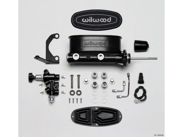 1955-1957 Chevy Wilwood Master Cylinder Kit, Tandem, Black Electrocoated Aluminum, with Bracket & Valve, 15/16