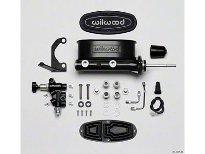 1955-1957 Chevy Wilwood Master Cylinder Kit, Tandem, Black Electrocoated Aluminum, with Bracket & Valve, 7/8 Bore