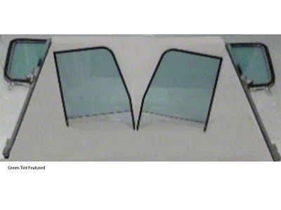 1955-1959 Chevy-GMC Truck Side Window Kit With Assembled Vent Post Assemblies And Door Glasses, Black Door Window Frames, Chrome Vent Posts-Green Tint