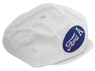 1955-1966 Ford Thunderbird Driving Cap, Gatsby Style, White, With Ford A Patch