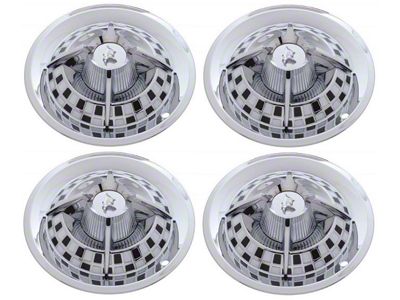 1955-1979 Ford Thunderbird Wheel Cover Set, 'Spider' Black And White Style, Chrome, For 14 Steel Wheels