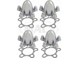 1955-1979 Ford Thunderbird Center Cap Set, Spider Style, Chrome Plated Zinc Diecast, 5 X 4-3/4 Bolt Circle