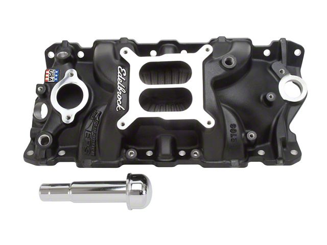 1955-86 Chevy-GMC Truck Edelbrock 27033 Performer EPS Manifold With Oil Fill-Small Block, Black