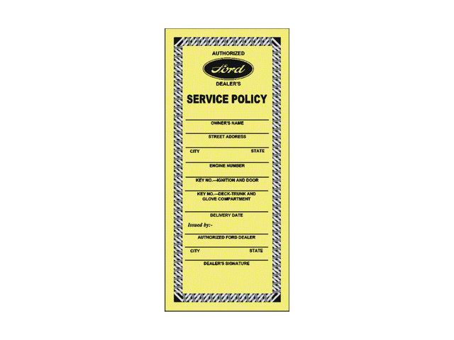 1955 Ford Thunderbird Service Policy