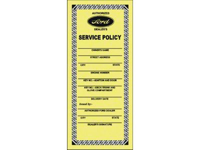 1955 Ford Thunderbird Service Policy