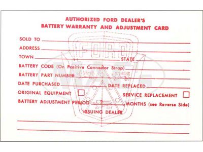 1956-1957 Ford Thunderbird Battery Warranty Card